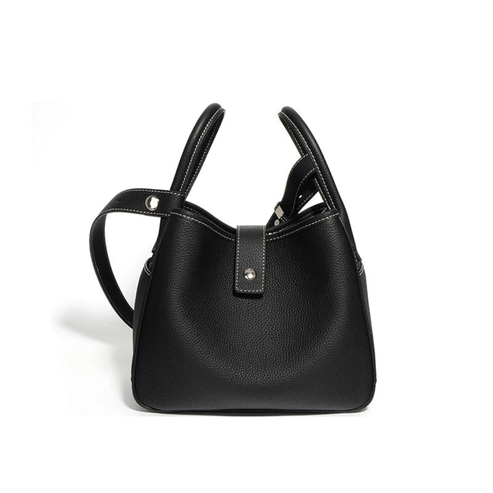 Bolsa feminina média em couro genuíno preta com nécessaire - Sereinna