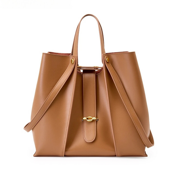 Bolsa feminina grande em couro genuíno caramelo com Organizador Interno - Sereinna