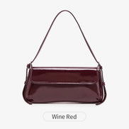 Fashion ladies shiny crossbody bag stylish elegant shoulder bag wine red small underarm bag versatile solid color clutch bag