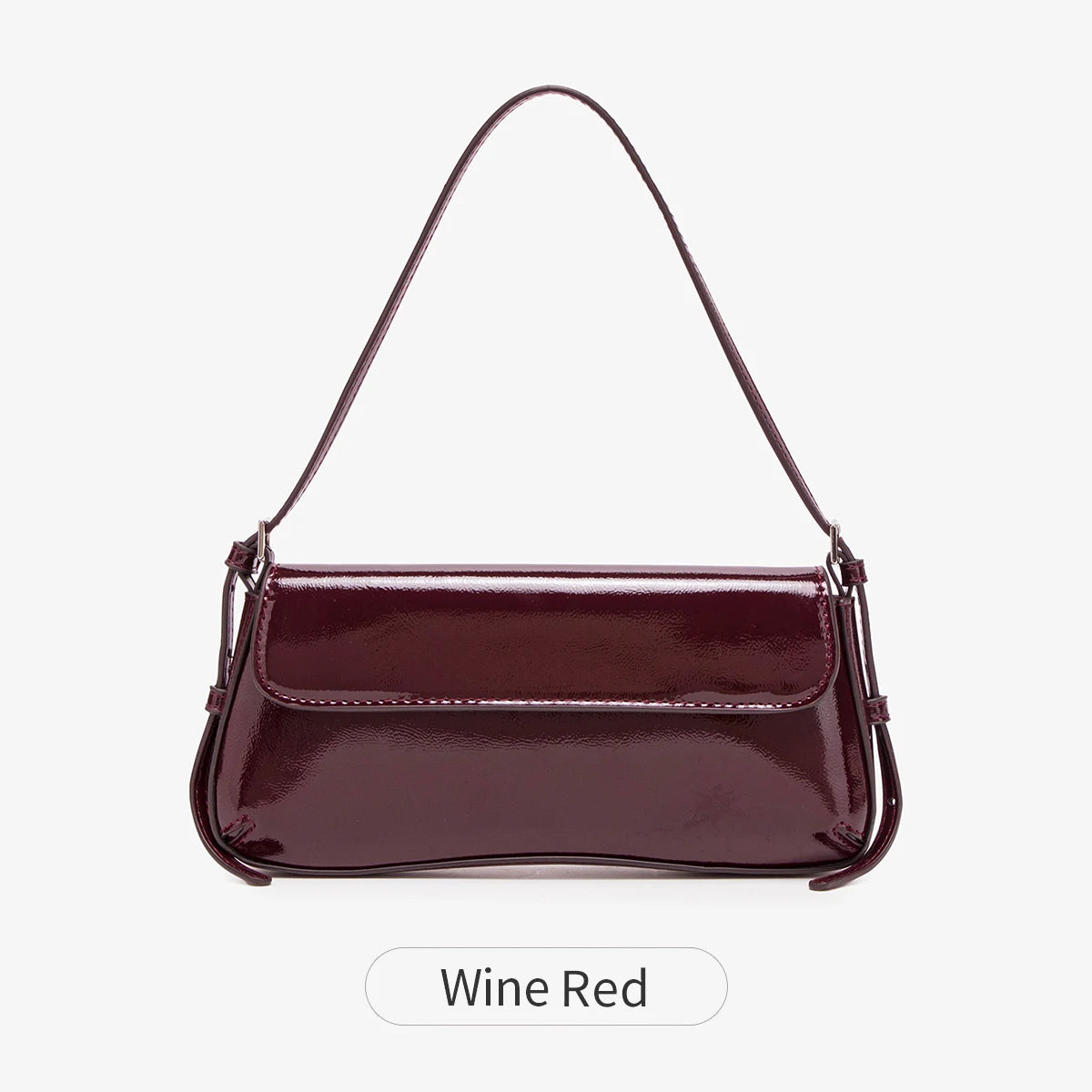 Fashion ladies shiny crossbody bag stylish elegant shoulder bag wine red small underarm bag versatile solid color clutch bag