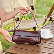 Fashion ladies shiny crossbody bag stylish elegant shoulder bag wine red small underarm bag versatile solid color clutch bag