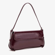 Fashion ladies shiny crossbody bag stylish elegant shoulder bag wine red small underarm bag versatile solid color clutch bag