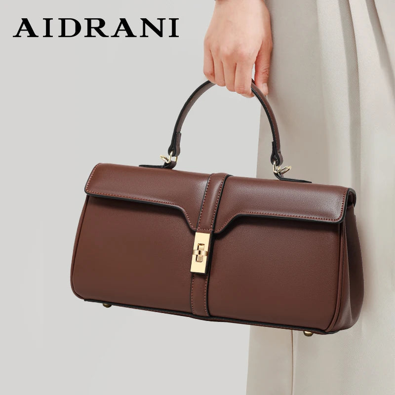 Aidrani Genuine Leather Women's Handbag New Trendy 2026 High Texture Stylish Bag Fashion Cowhide Shoulder Bag