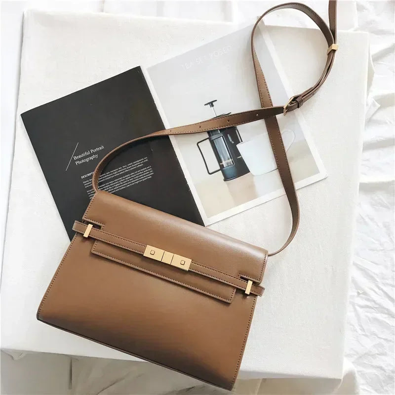 Autumn New Genuine Leather Women Shoulder Bags 2024 High Quality Retro Handbags Ladies Messenger Bag Day Clutches Black Brown