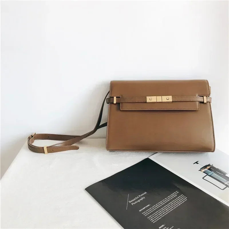 Autumn New Genuine Leather Women Shoulder Bags 2024 High Quality Retro Handbags Ladies Messenger Bag Day Clutches Black Brown