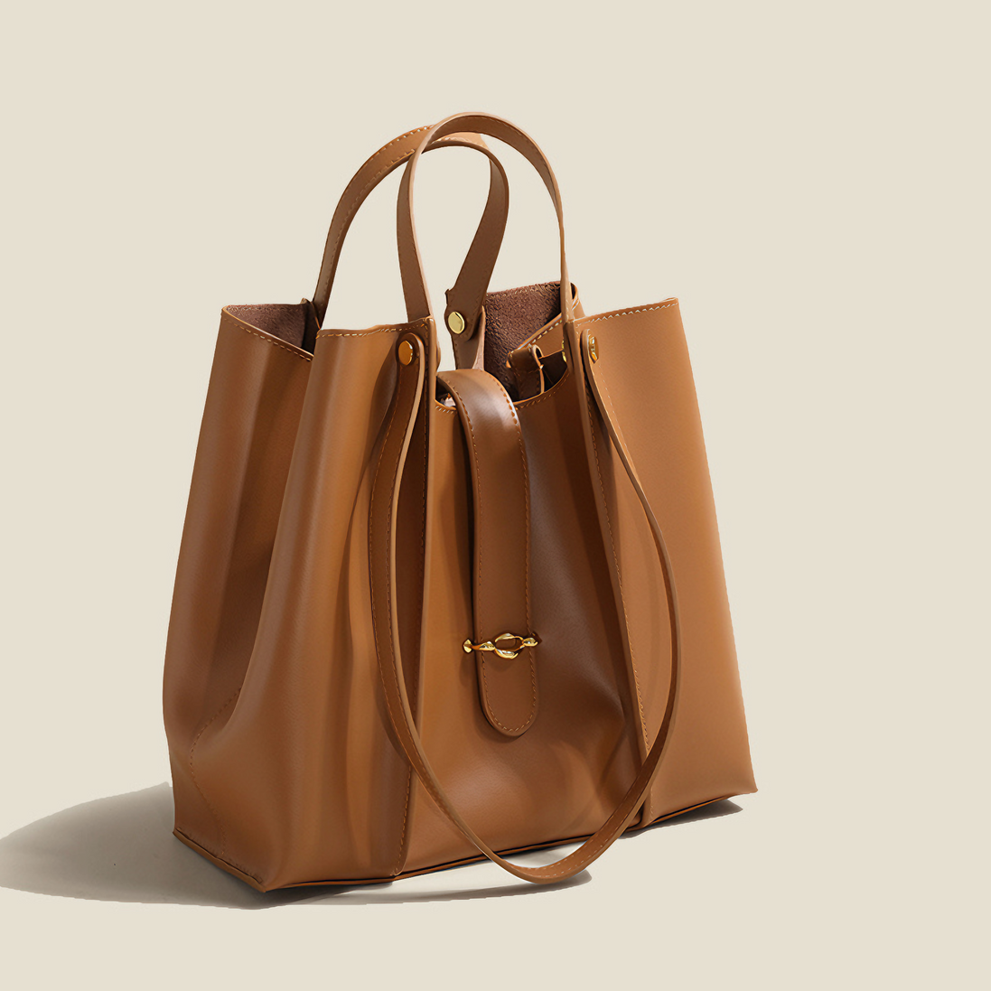 Bolsa feminina grande em couro genuíno caramelo com Organizador Interno - Sereinna