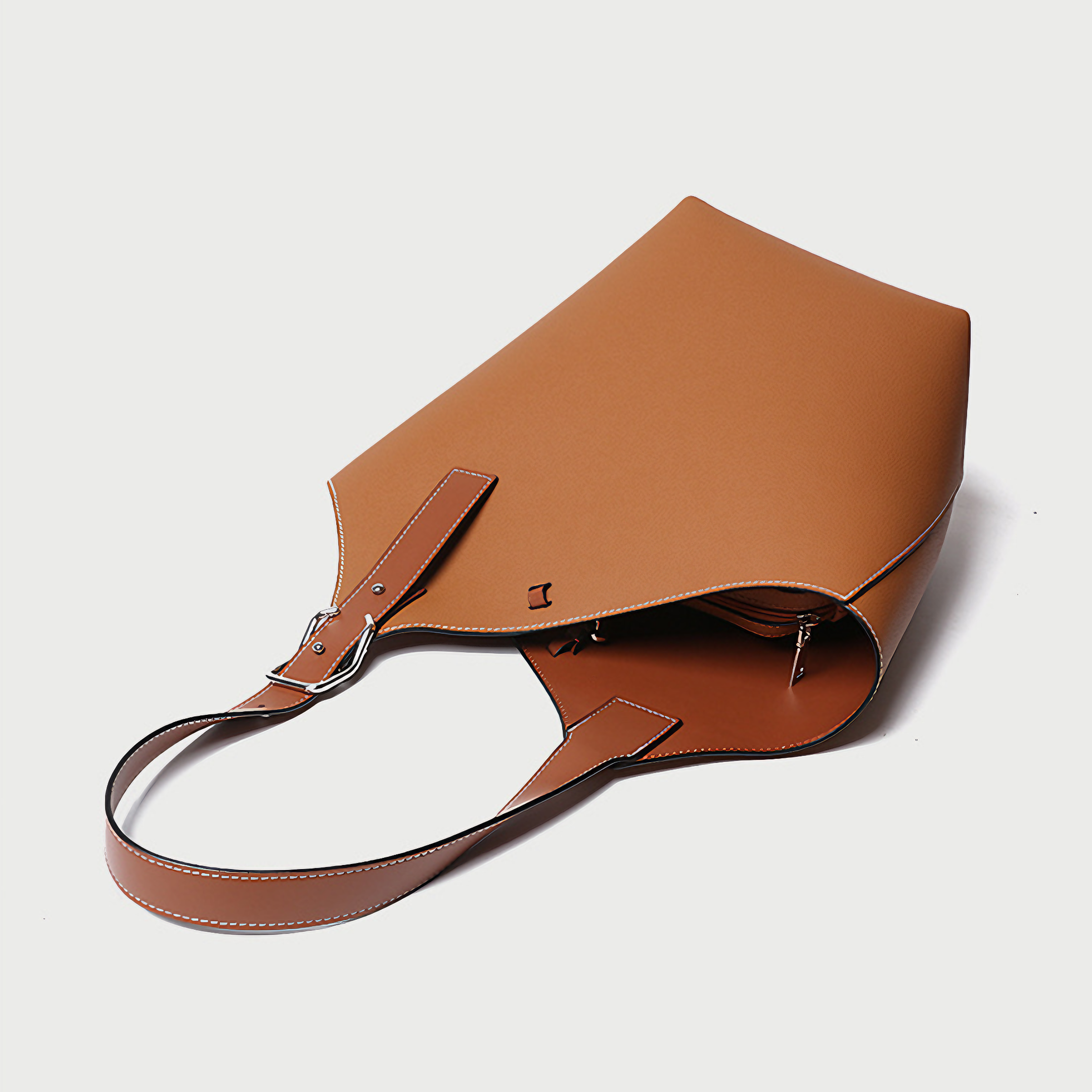 Bolsa feminina grande em couro genuíno caramelo com Organizador Interno  - Sereinna