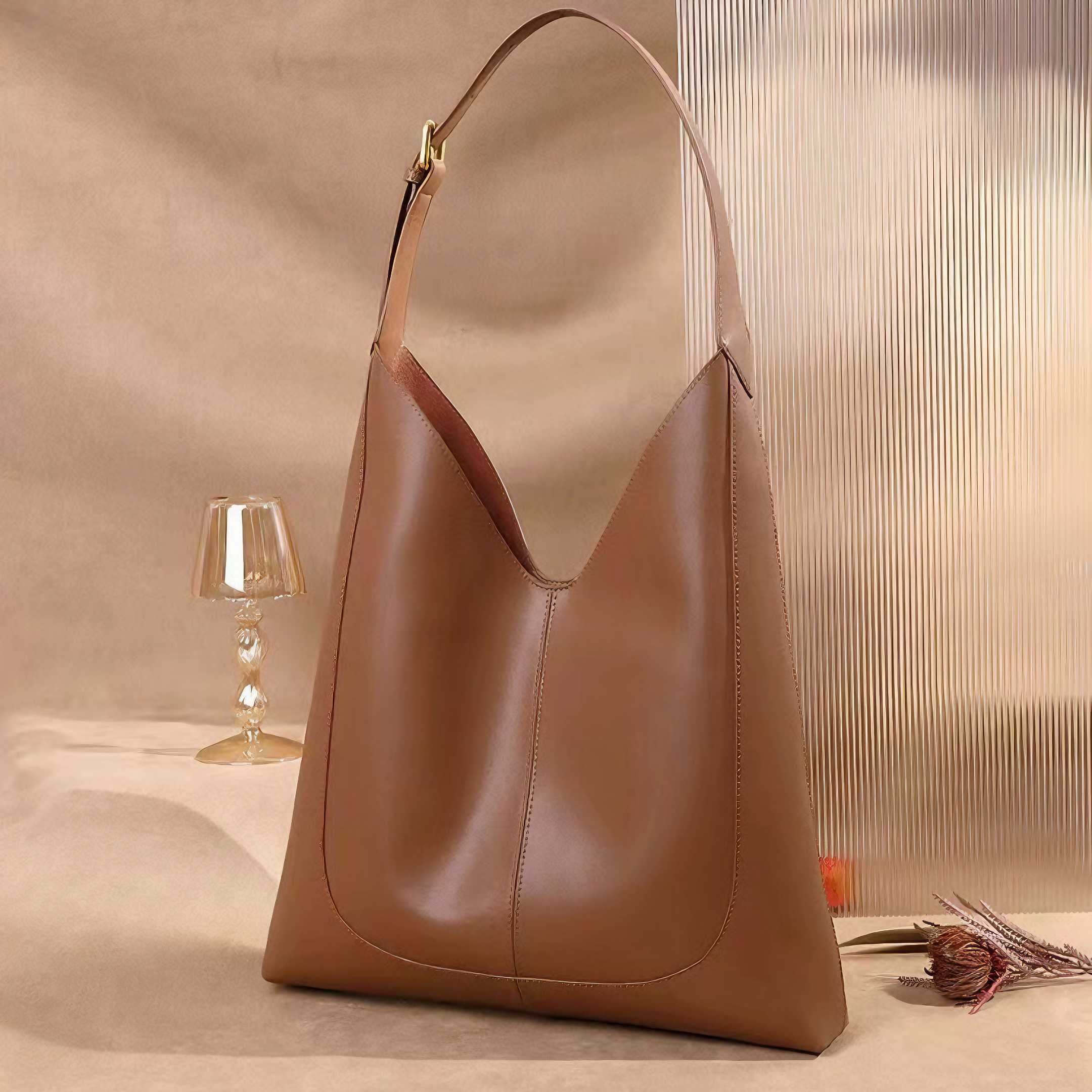 Bolsa Grande de Couro Split Marrom com Organizador Interno - Sereinna