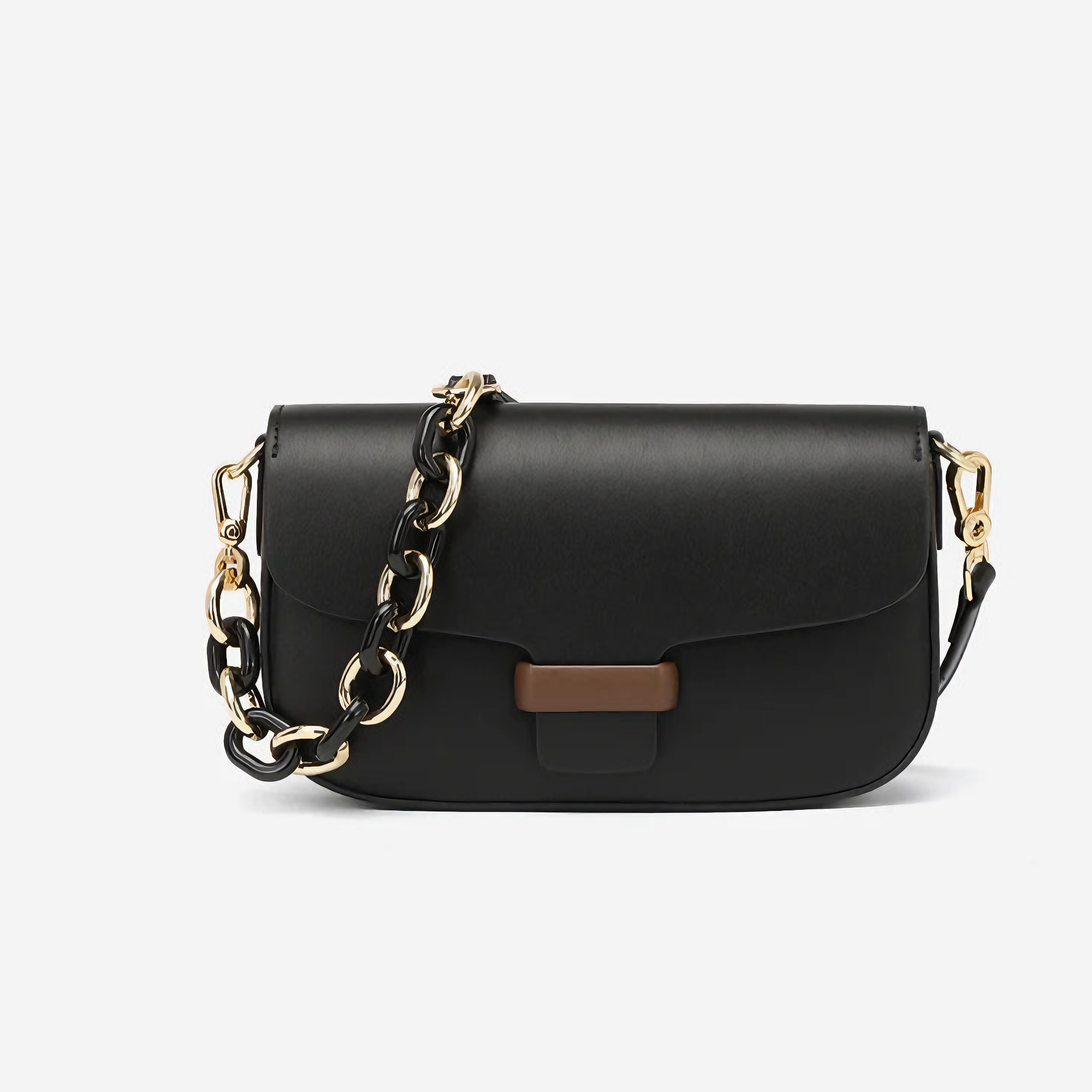 Bolsa Feminina Pequena em Couro Split Preta com Correntes - Sereinna