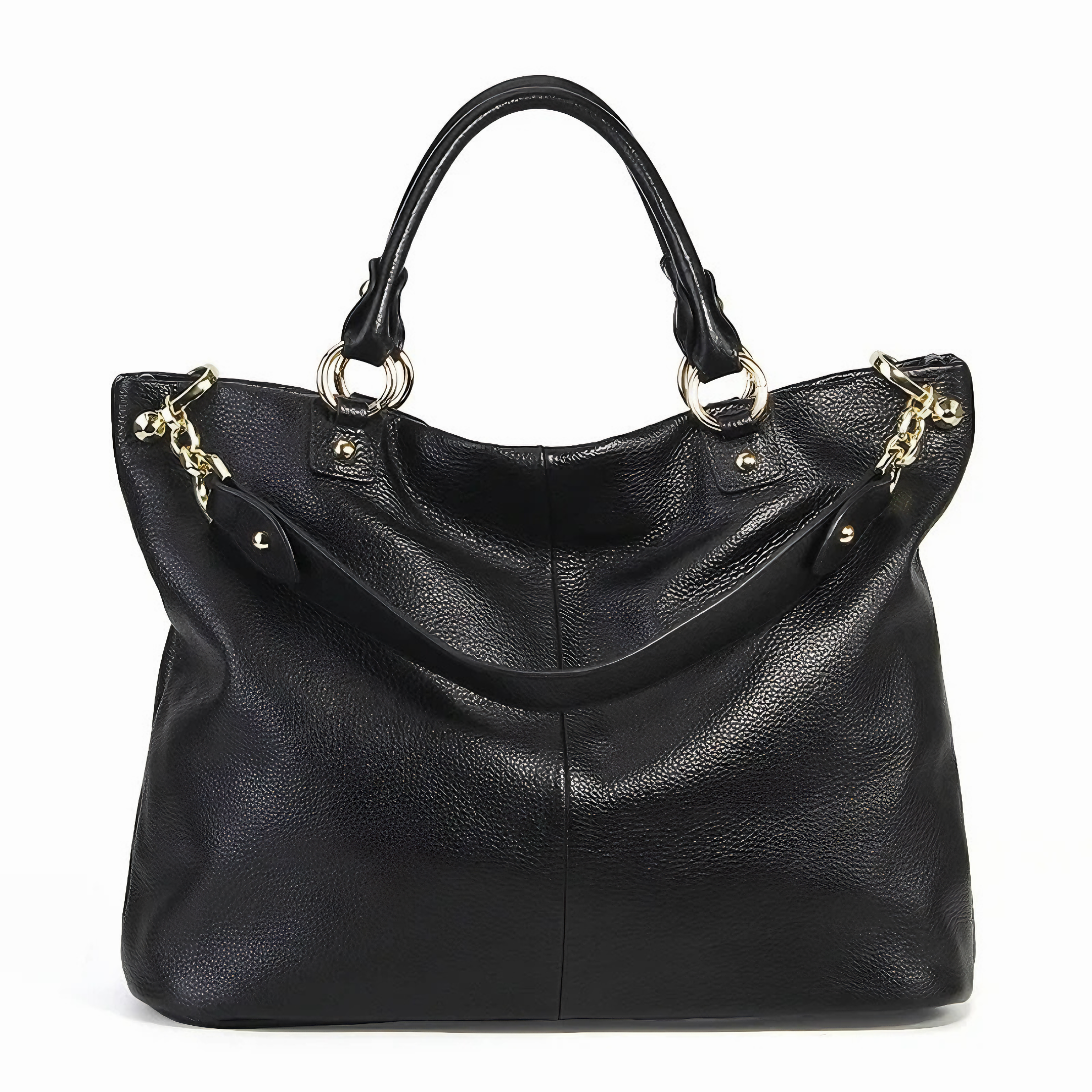 Bolsa Feminina Grande em Couro Genuíno Preta - Sereinna