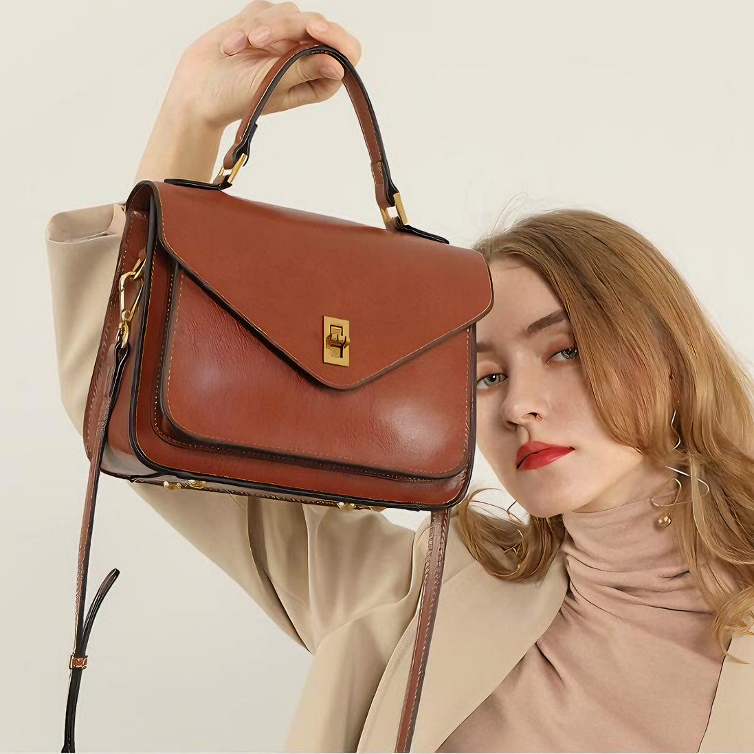 Bolsa feminina pequena em couro genuíno split marrom - Sereinna