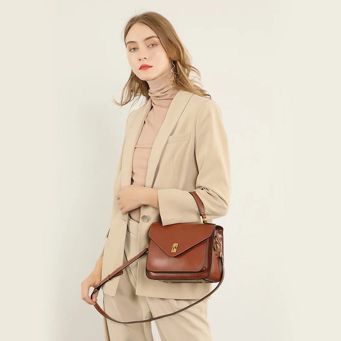 Bolsa feminina pequena em couro genuíno split marrom - Sereinna