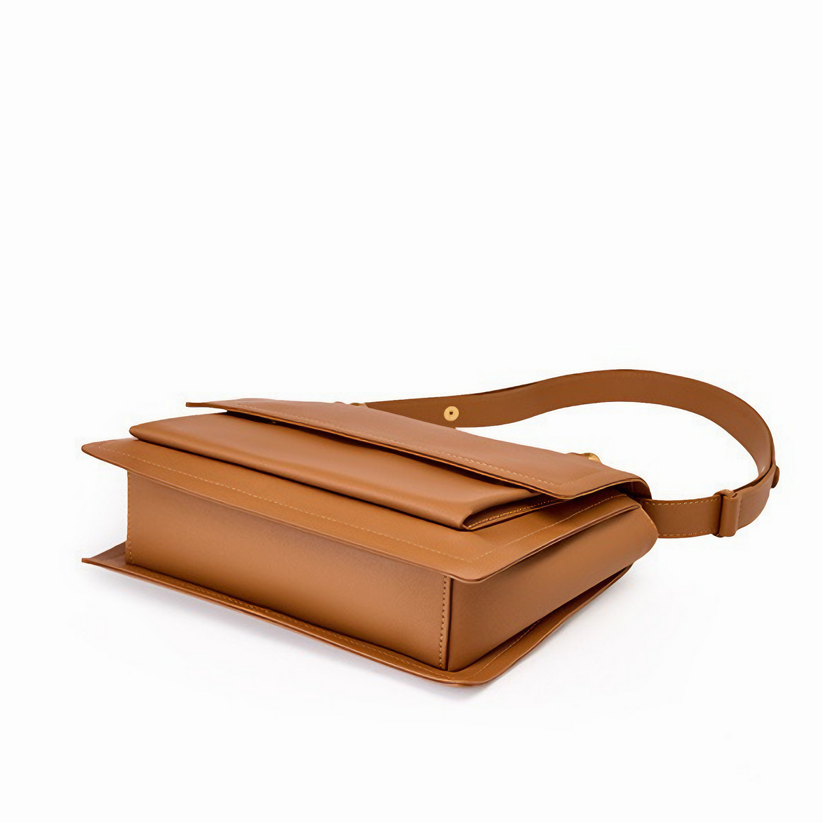 Bolsa feminina média em couro genuíno caramelo, com correntes - Sereinna