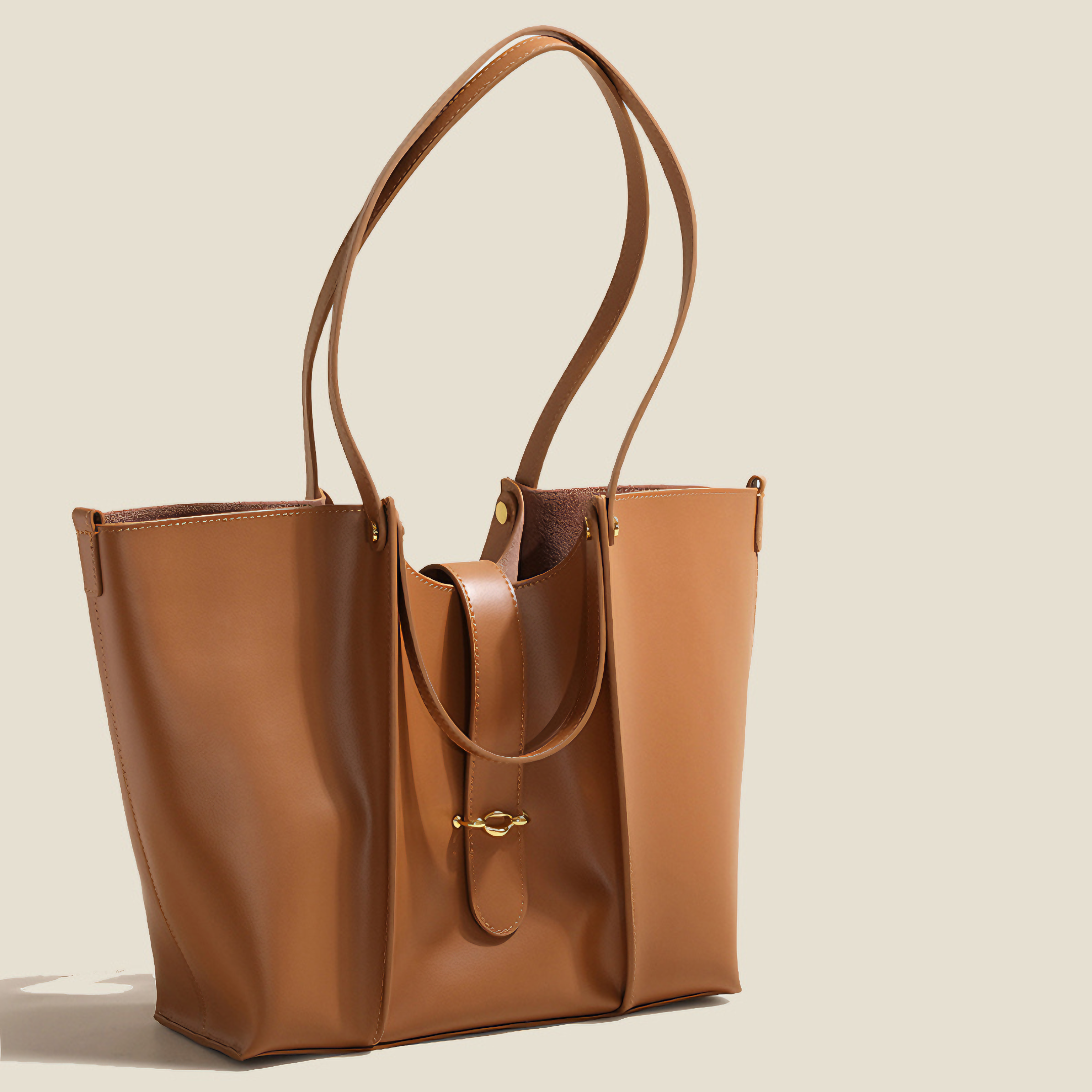 Bolsa feminina grande em couro genuíno caramelo com Organizador Interno - Sereinna