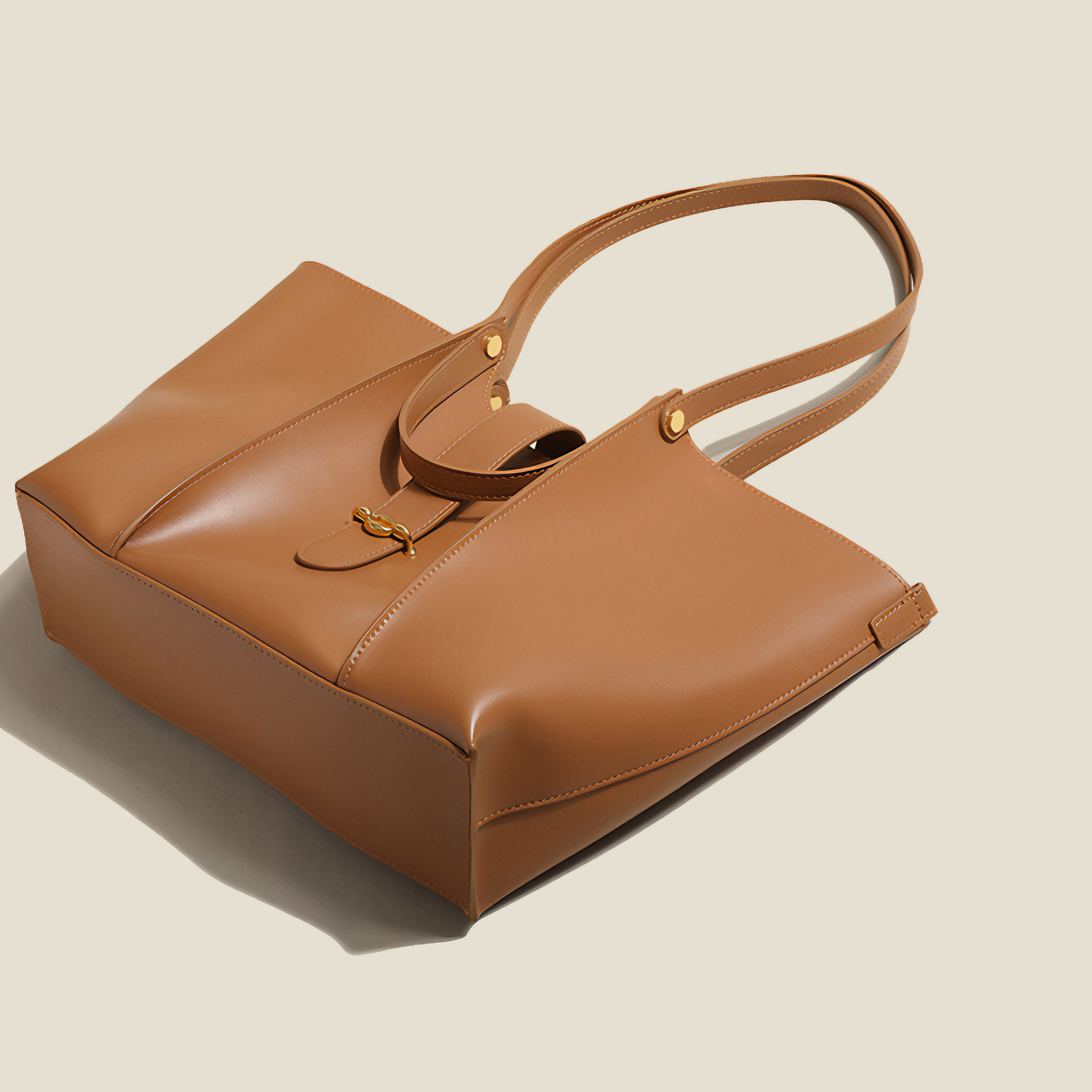 Bolsa feminina grande em couro genuíno caramelo com Organizador Interno - Sereinna