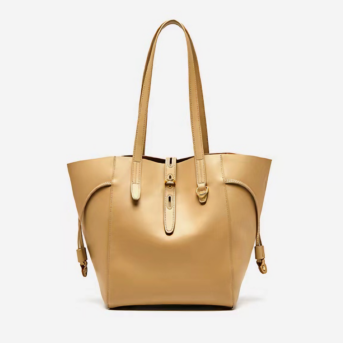 Bolsa Grande em Couro Genuino Dourada com Organizador Interno - Sereinna