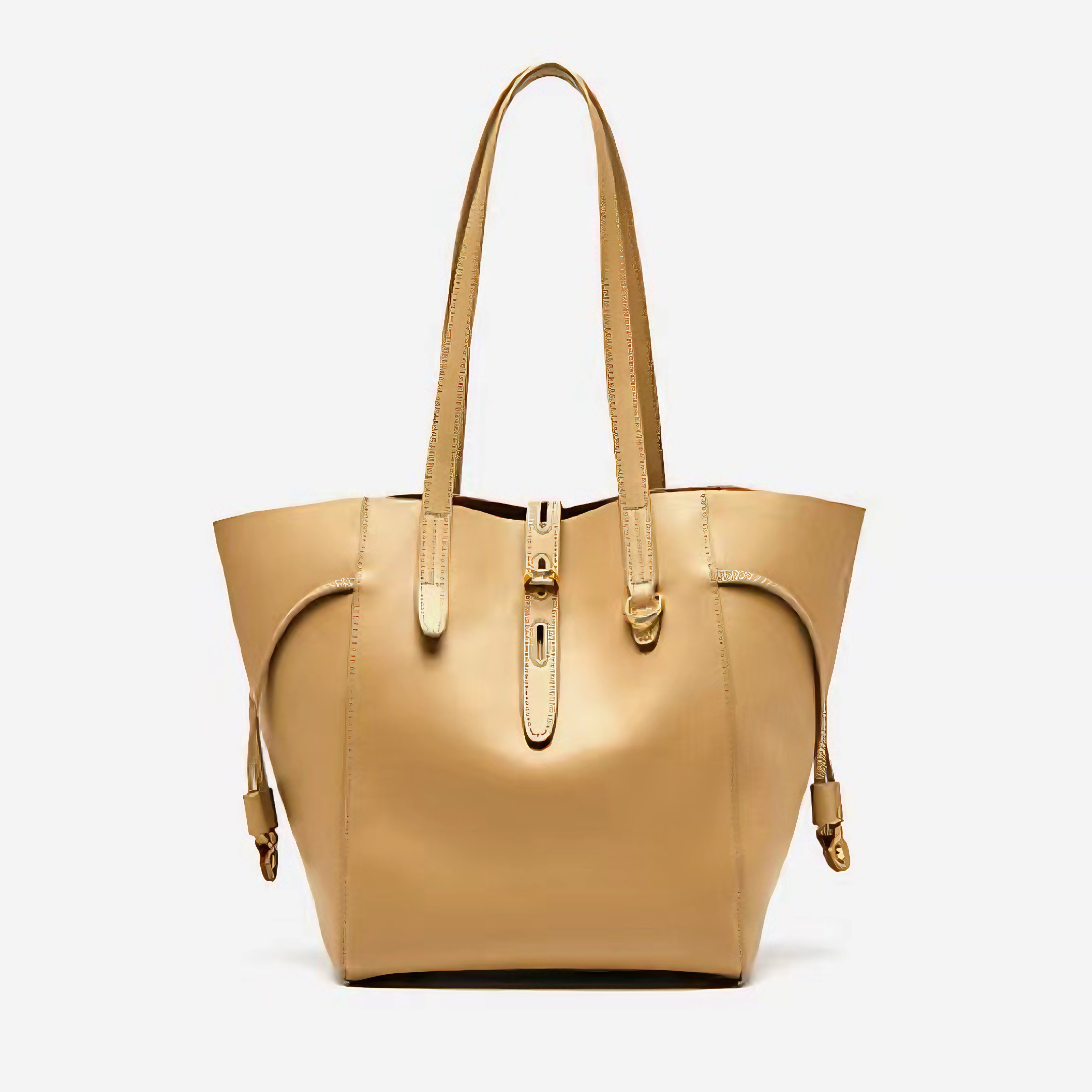Bolsa Grande em Couro Genuino Dourada com Organizador Interno - Sereinna