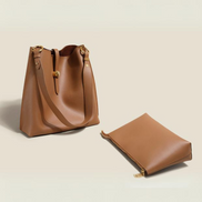 Bolsa feminina média em couro genuíno caramelo com nécessaire - Sereinna