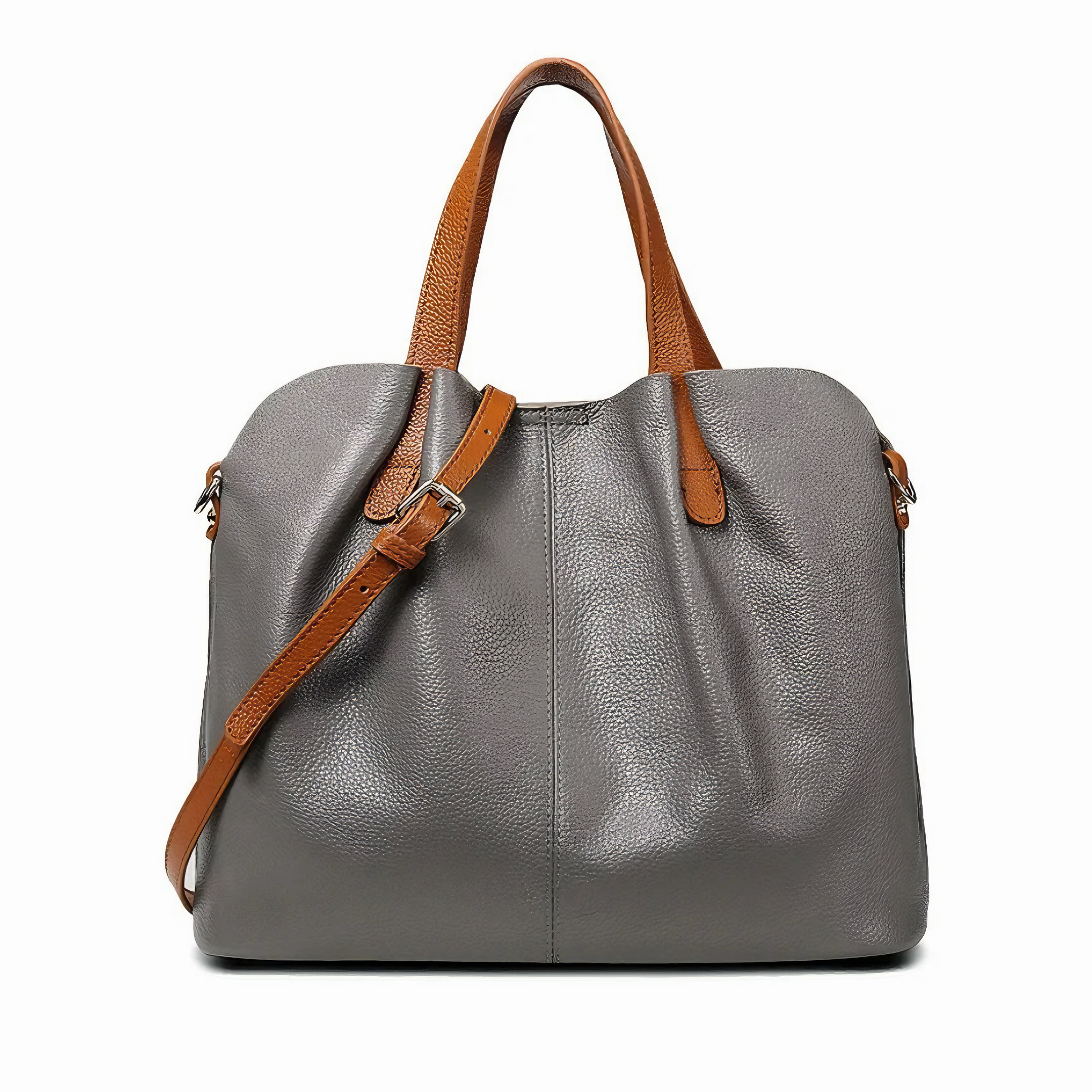Bolsa Feminina Grande em Couro Genuino Cinza com Organizador Interno - Sereinna