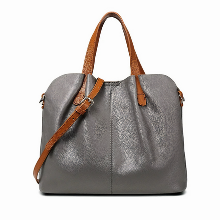 Bolsa Feminina Grande em Couro Genuino Cinza com Organizador Interno - Sereinna