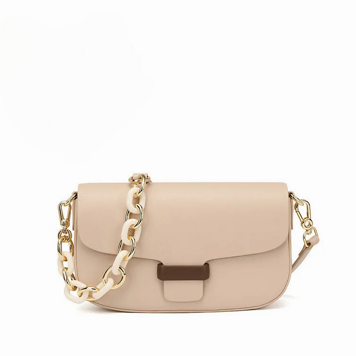 Bolsa Feminina Pequena em Couro Split Cáqui com Correntes - Sereinna