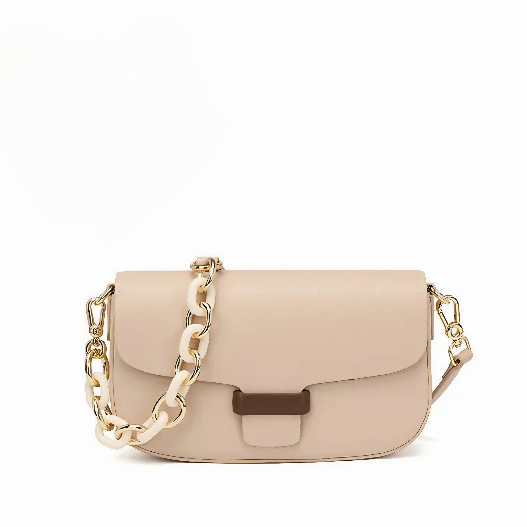 Bolsa Feminina Pequena em Couro Split Cáqui com Correntes - Sereinna