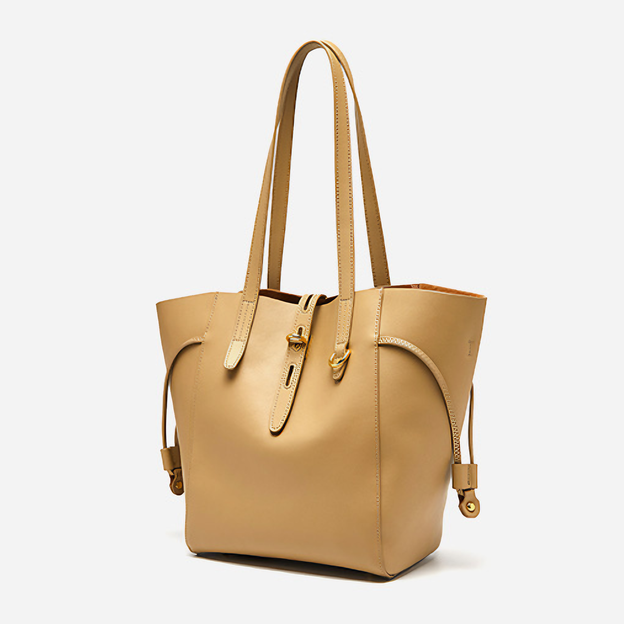 Bolsa Grande em Couro Genuino Dourada com Organizador Interno - Sereinna