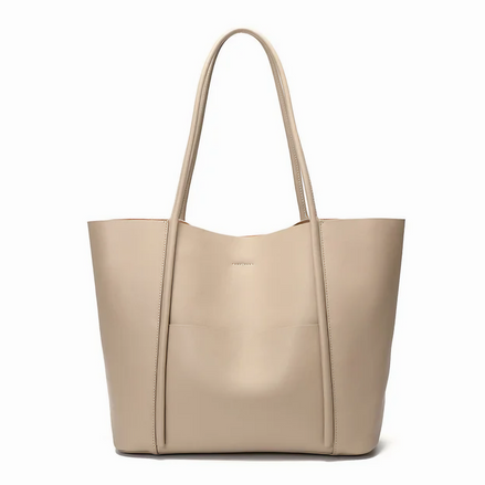 Bolsa Feminina Grande em Couro Genuino Bege com Organizador Interno - Sereinna