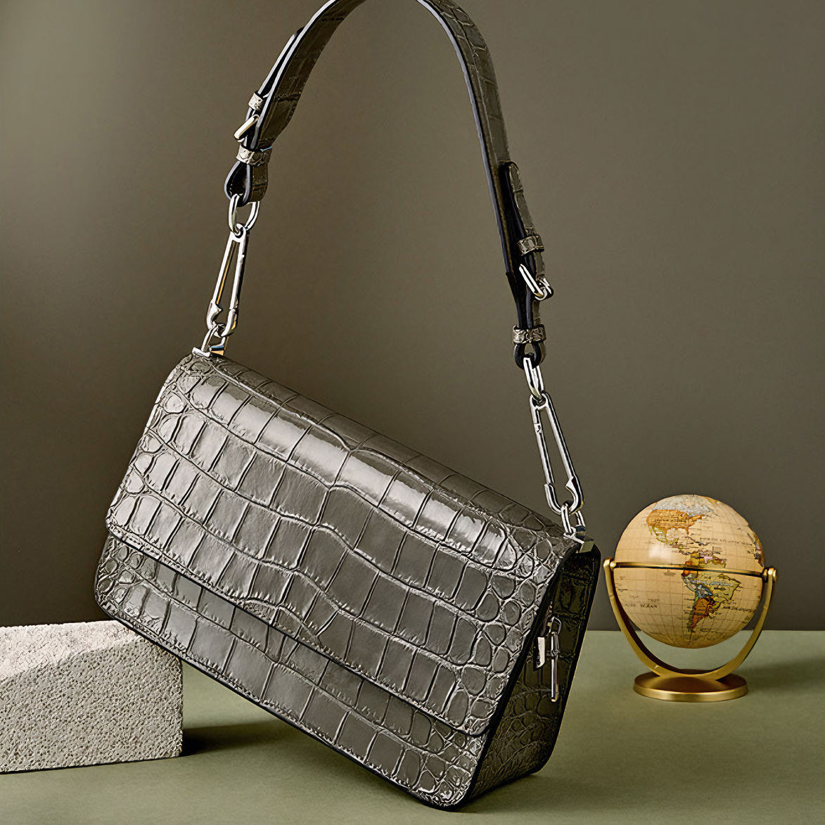 Bolsa feminina pequena em couro genuíno split verde - Sereinna