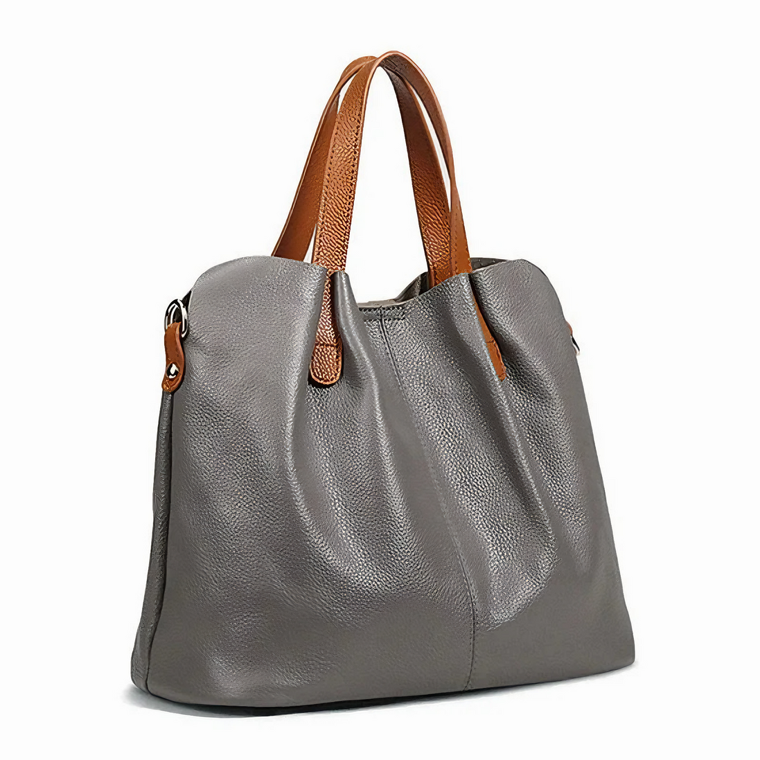 Bolsa Feminina Grande em Couro Genuino Cinza com Organizador Interno - Sereinna