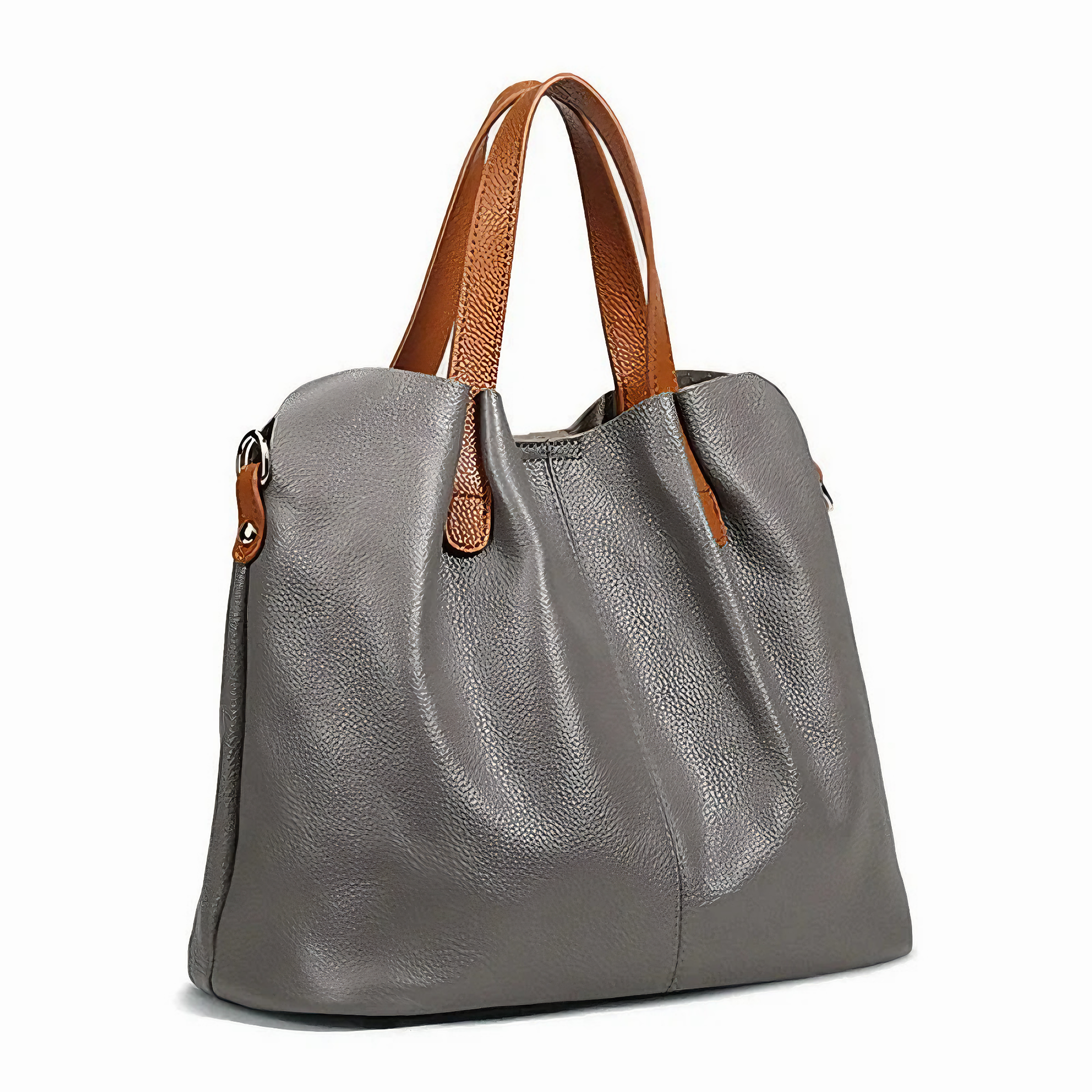 Bolsa Feminina Grande em Couro Genuino Cinza com Organizador Interno - Sereinna