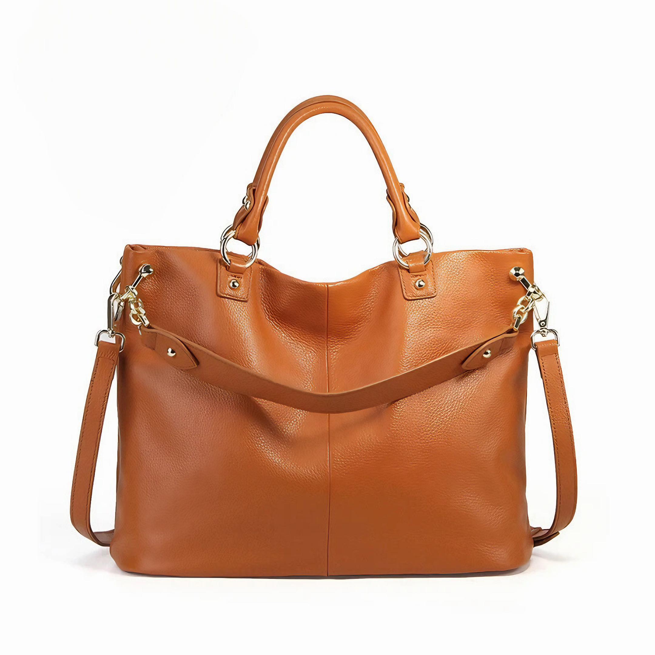 Bolsa Feminina Grande em Couro Genuíno Caramelo - Sereinna