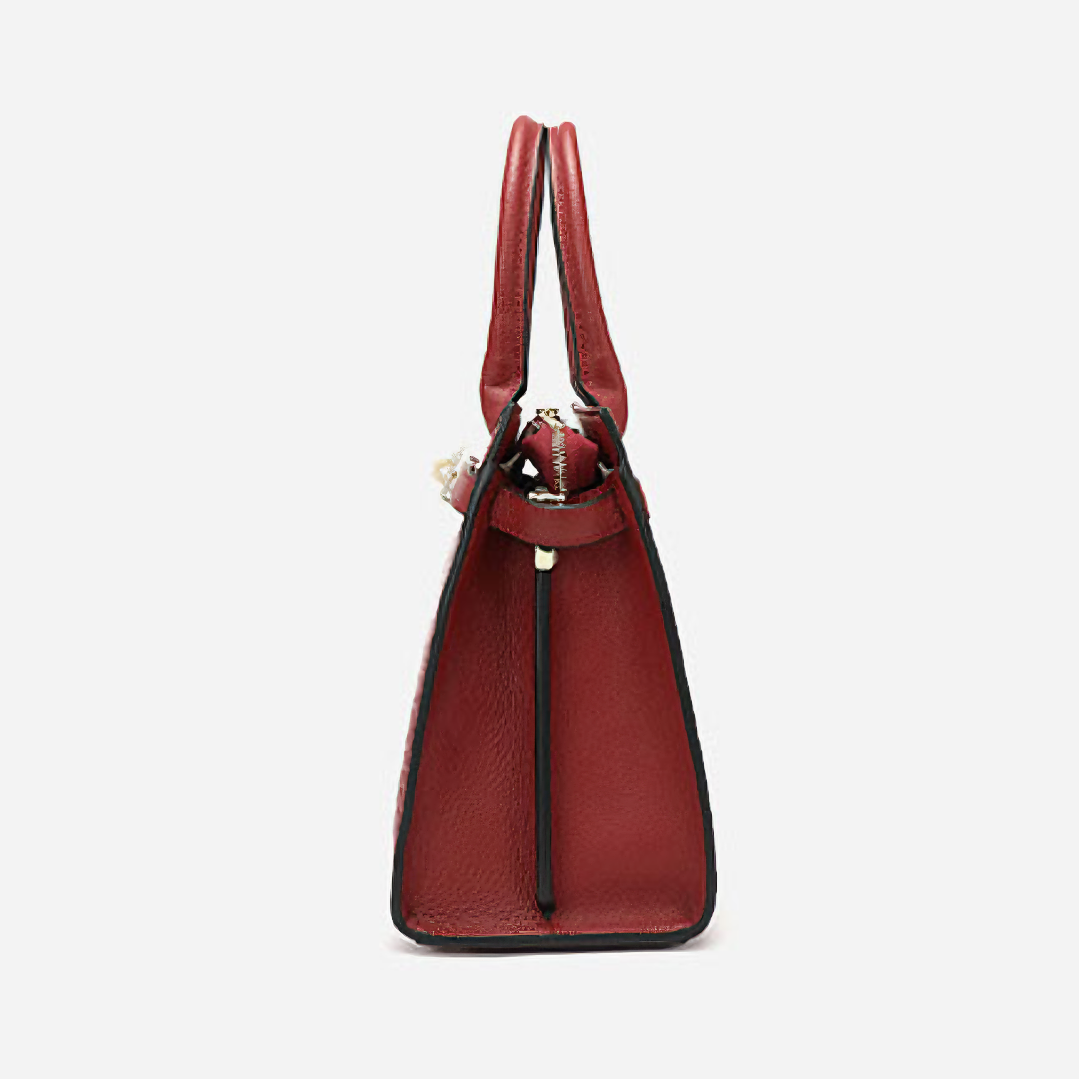 Bolsa Media com Detalhes Dourados em Couro Genuíno Borgonha - Sereinna