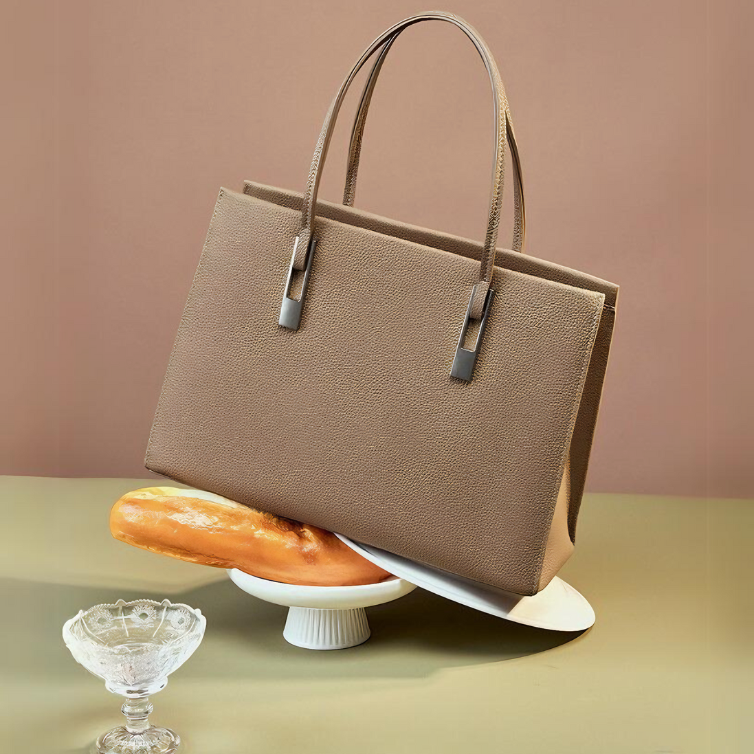 Bolsa feminina grande em couro genuíno cinza - Sereinna