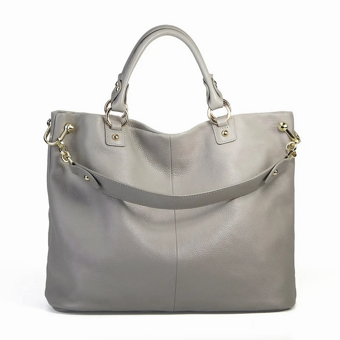 Bolsa Feminina Grande em Couro Genuíno Cinza - Sereinna