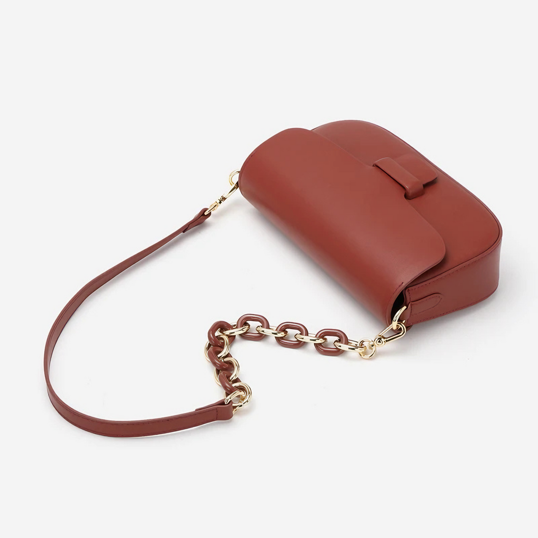Bolsa Feminina Pequena em Couro Split Vermelha com Correntes - Sereinna
