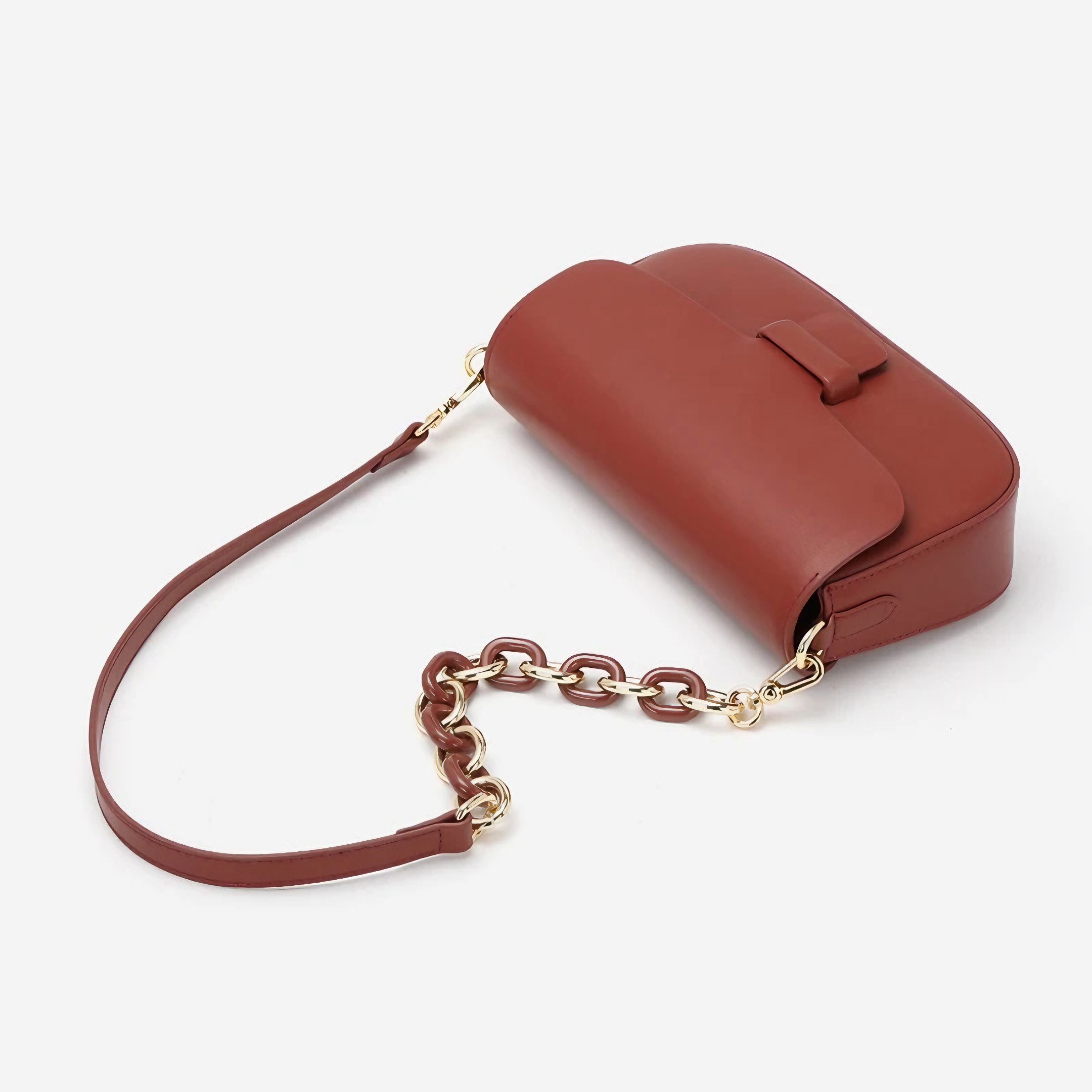 Bolsa Feminina Pequena em Couro Split Vermelha com Correntes - Sereinna