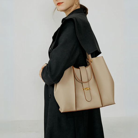 Bolsa feminina grande em couro genuíno damasco com Organizador Interno - Sereinna