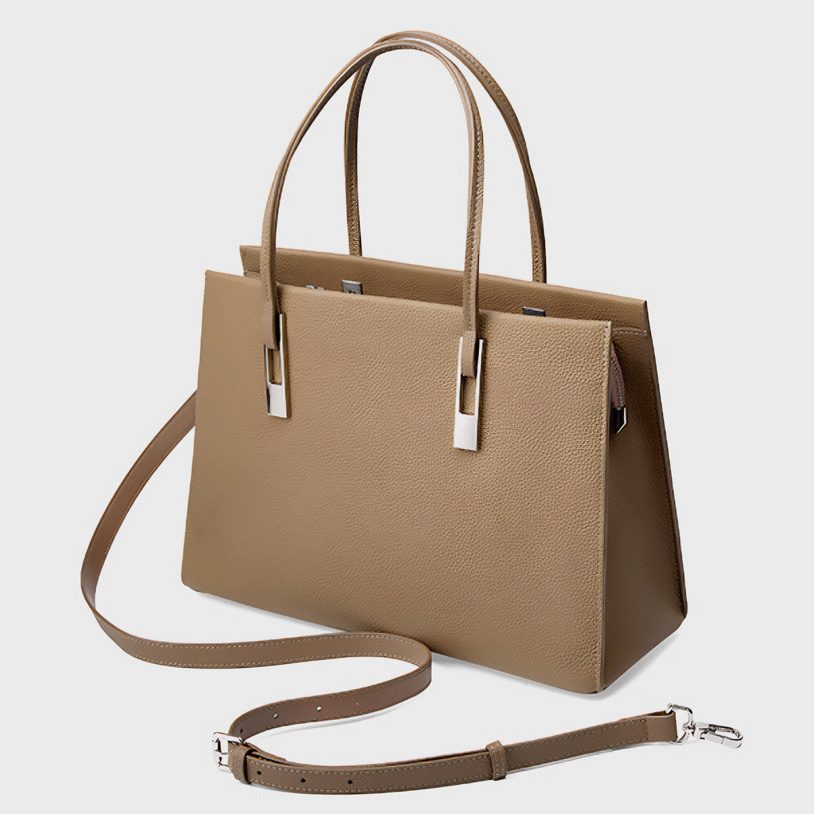 Bolsa feminina grande em couro genuíno cinza - Sereinna