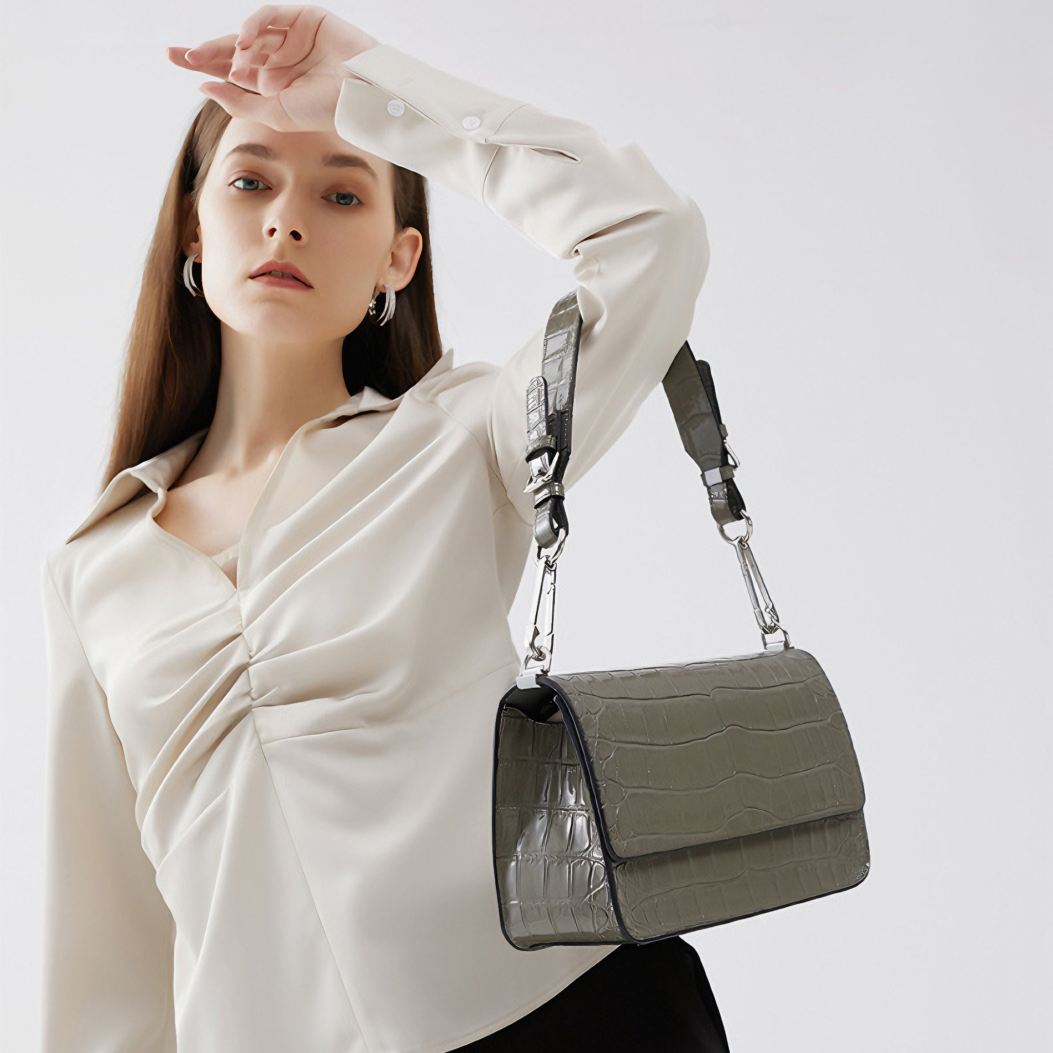 Bolsa feminina pequena em couro genuíno split verde - Sereinna