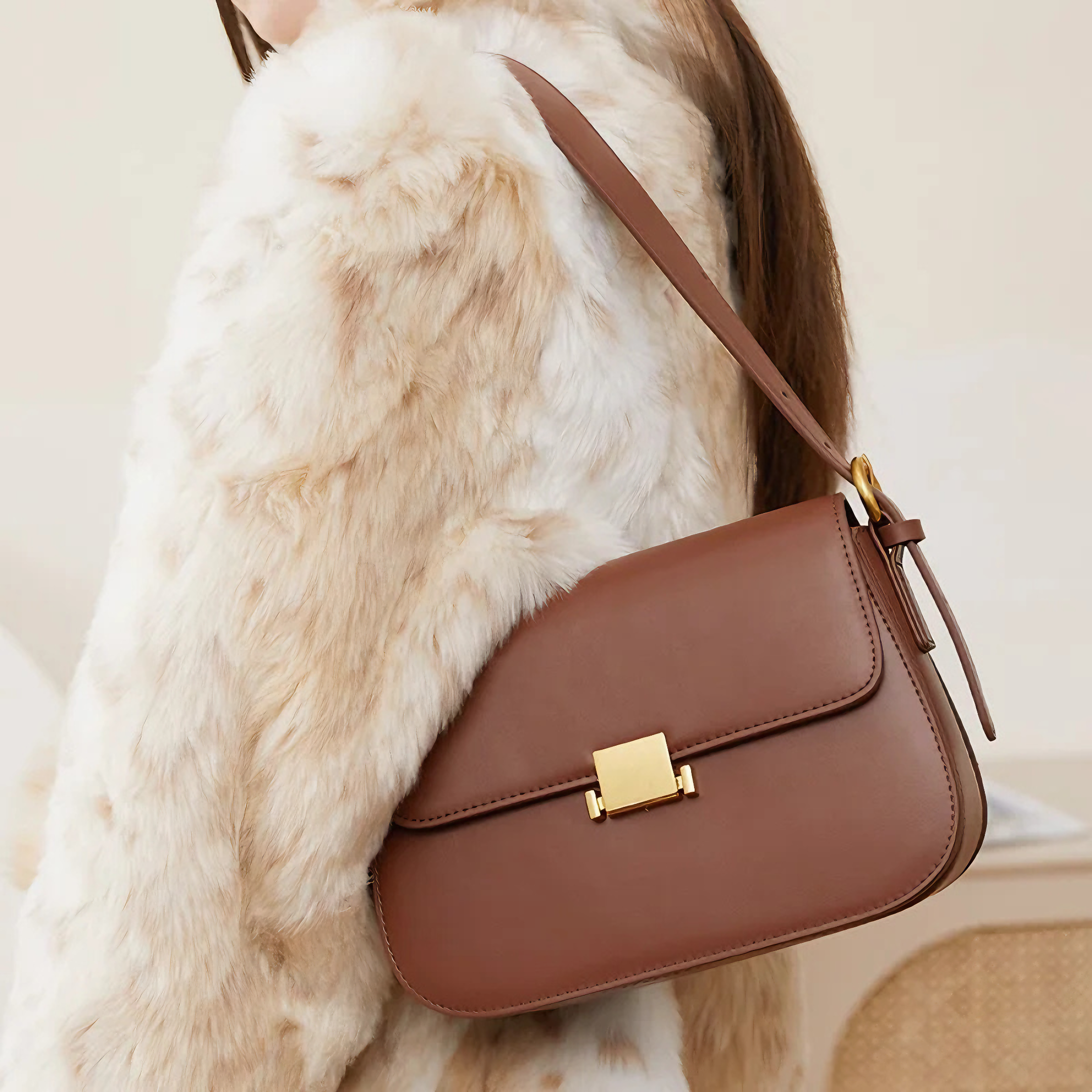 Bolsa feminina pequena em couro genuíno split marrom - Sereinna