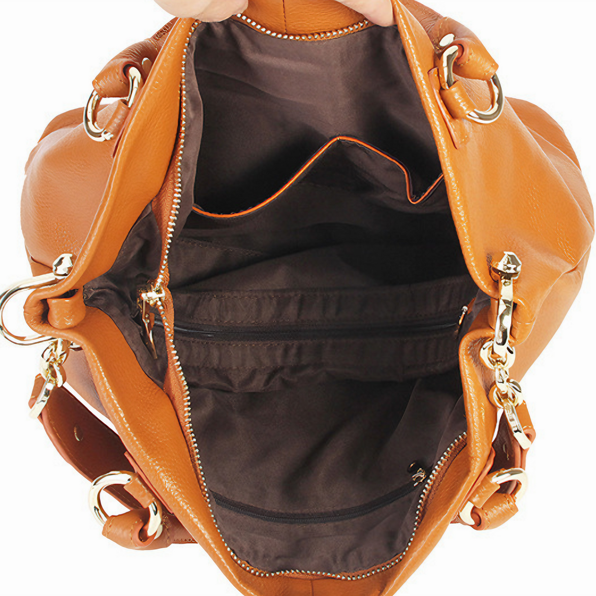 Bolsa Feminina Grande em Couro Genuíno Caramelo - Sereinna