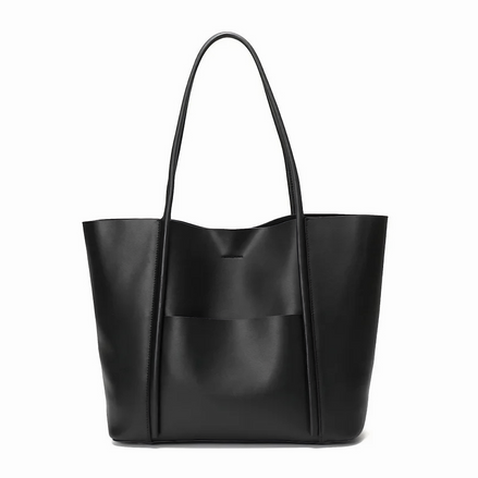 Bolsa Feminina Grande em Couro Genuino Preta com Organizador Interno - Sereinna