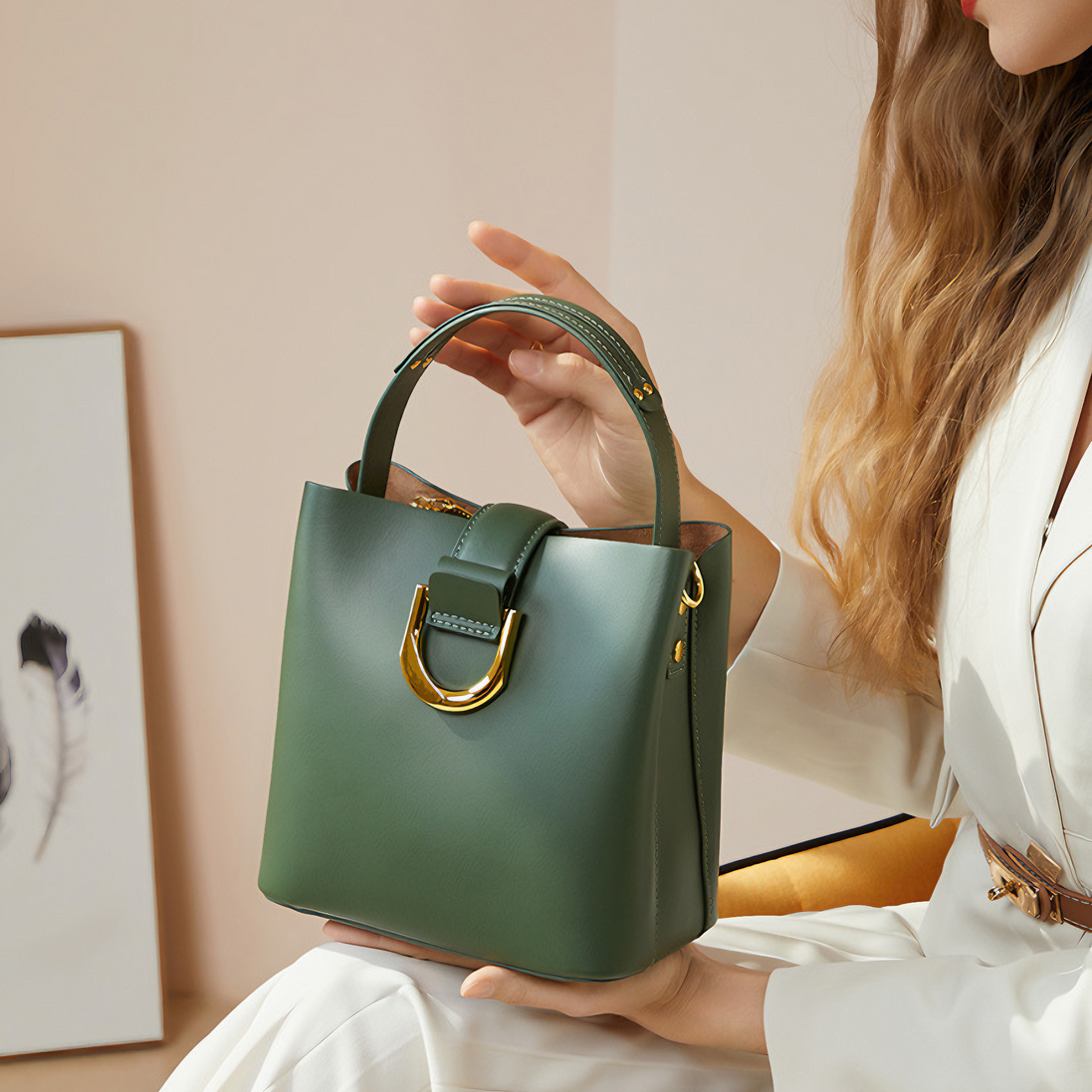 Bolsa feminina pequena em couro genuíno verde - Sereinna