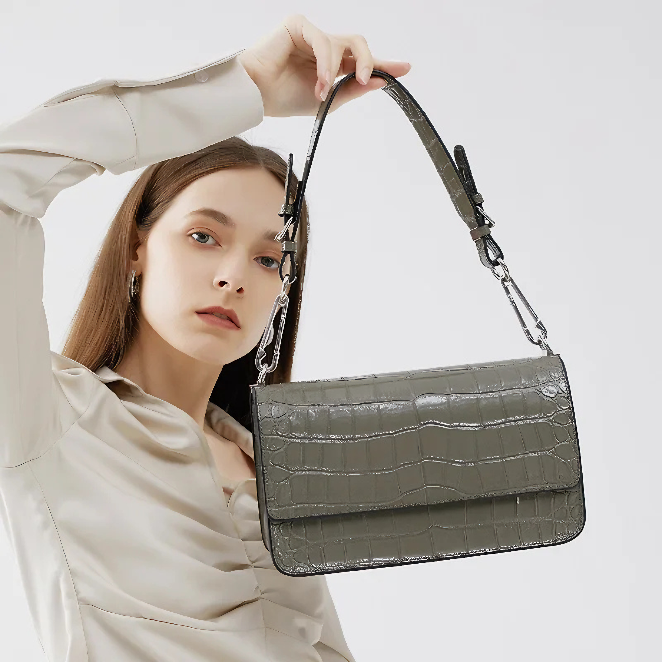 Bolsa feminina pequena em couro genuíno split verde - Sereinna