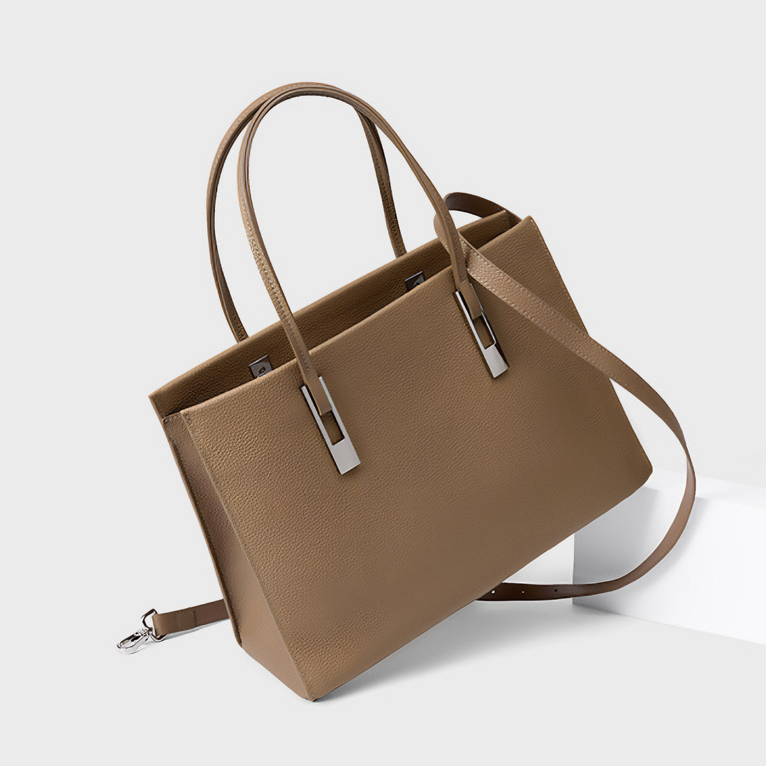 Bolsa feminina grande em couro genuíno cinza - Sereinna