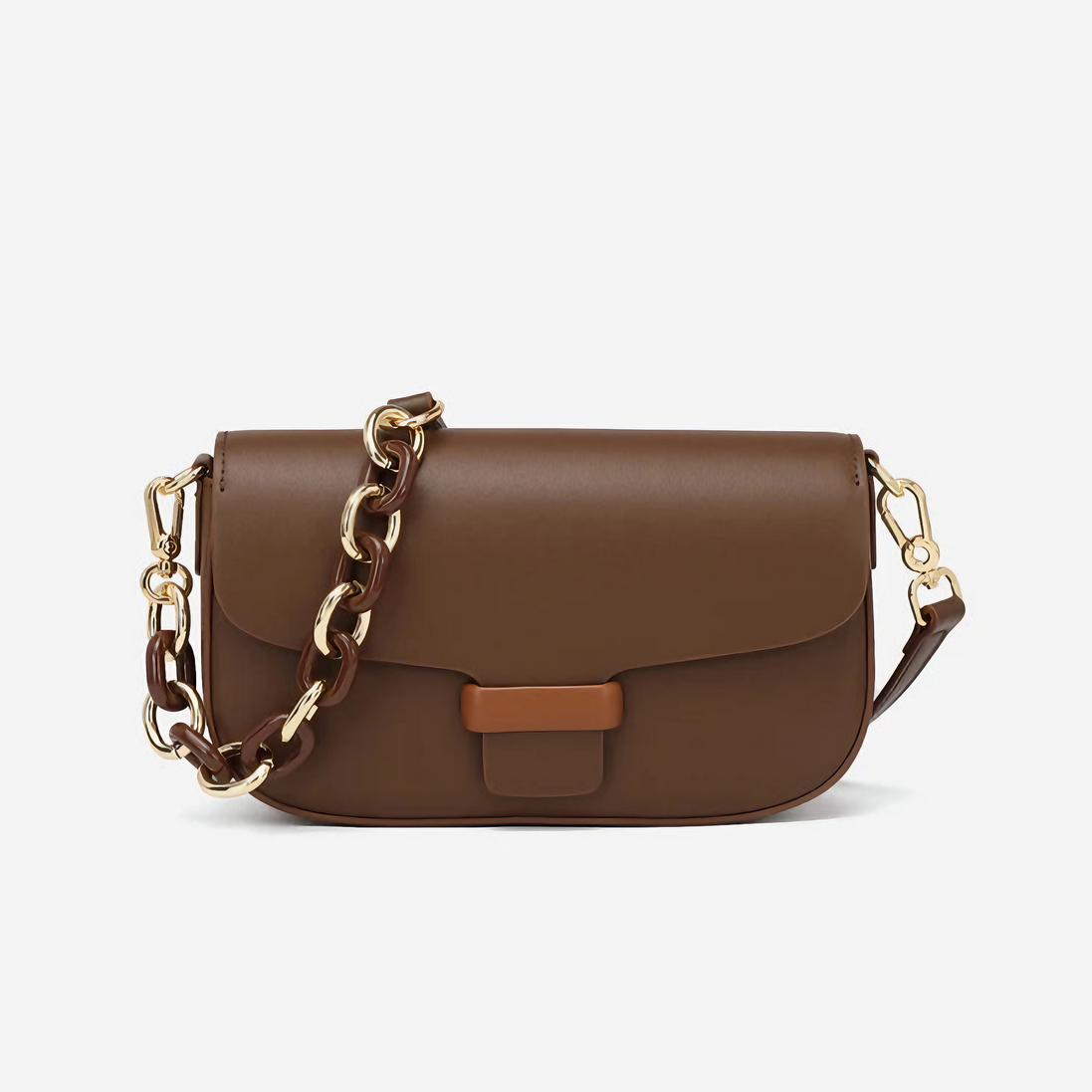 Bolsa Feminina Pequena em Couro Split Marrom com Correntes - Sereinna