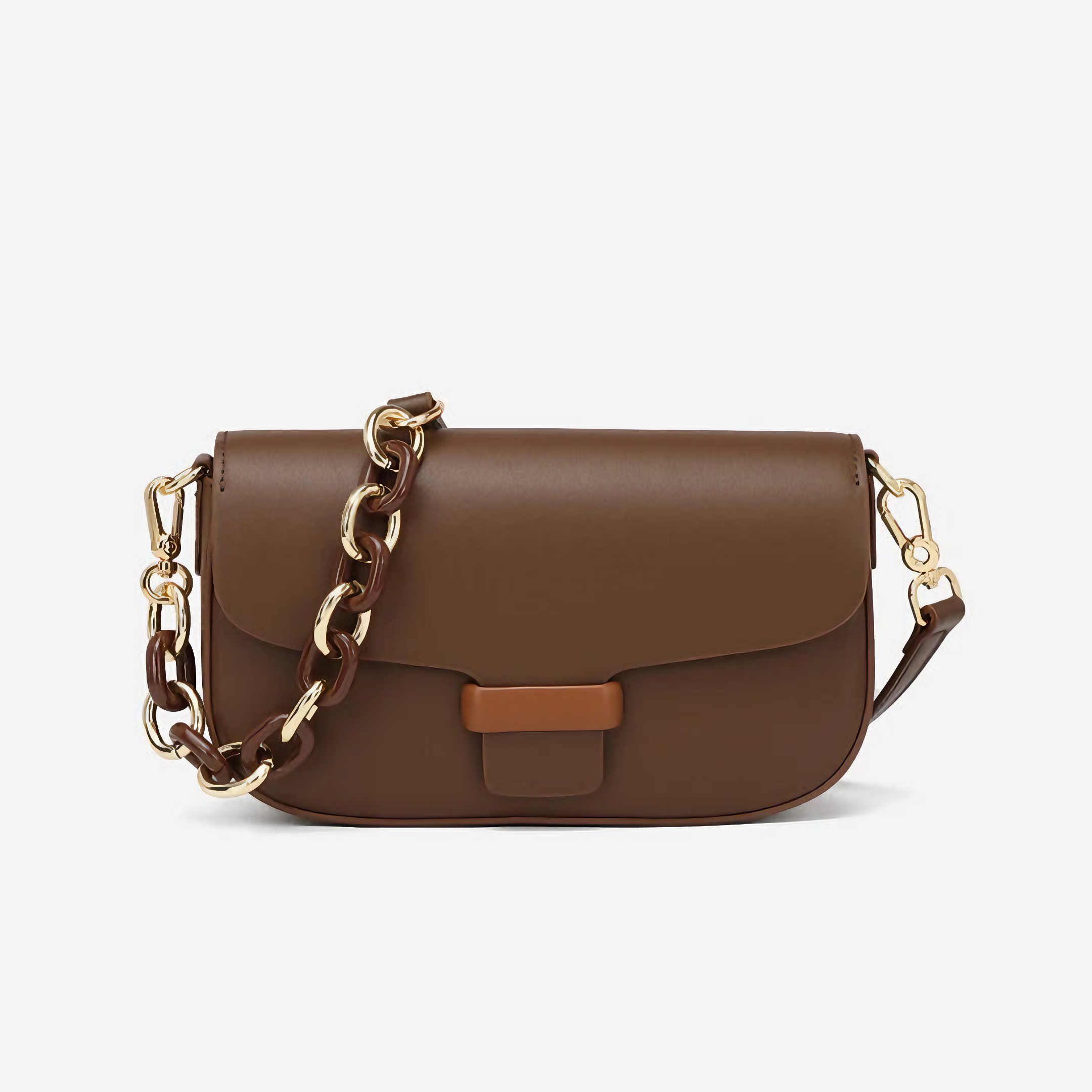 Bolsa Feminina Pequena em Couro Split Marrom com Correntes - Sereinna