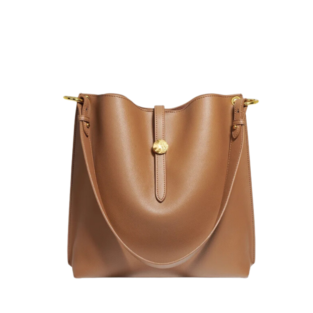 Bolsa feminina média em couro genuíno caramelo com nécessaire - Sereinna