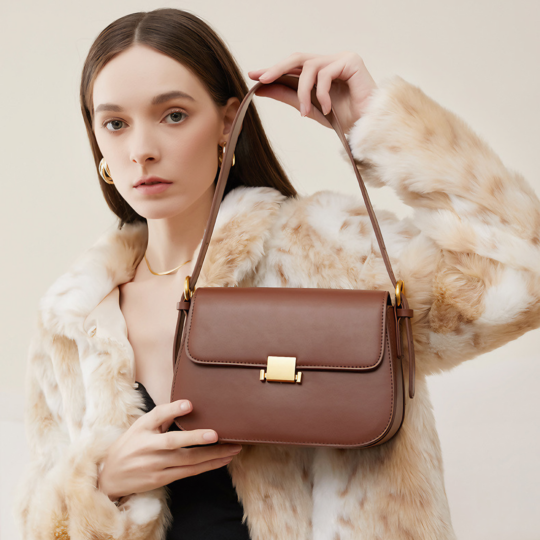 Bolsa feminina pequena em couro genuíno split marrom - Sereinna